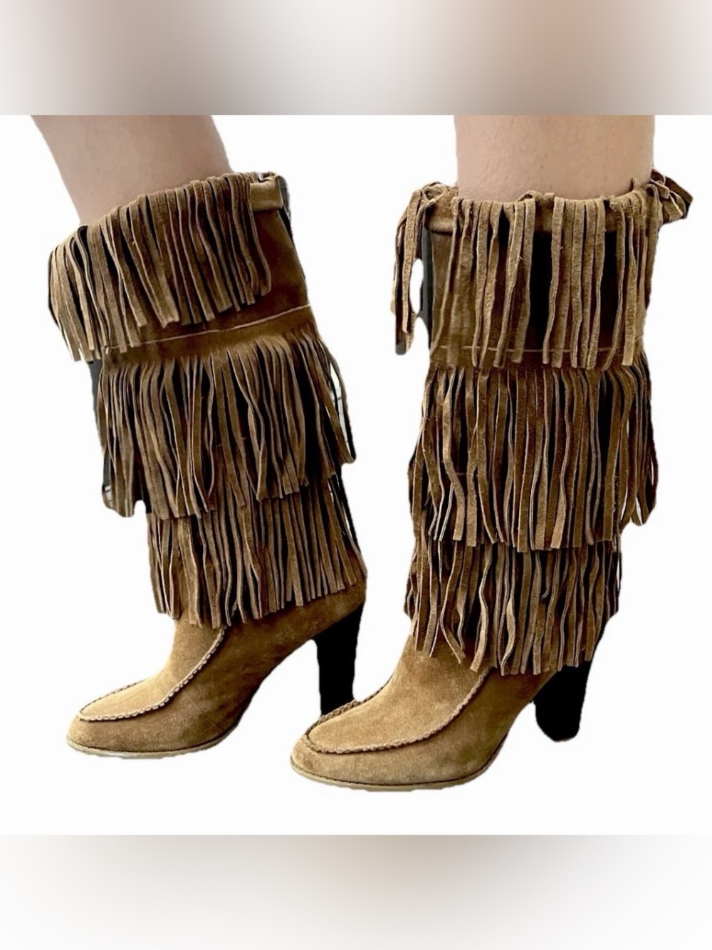 Ralph Lauren Suede Fringe Mid-Calf Boots - Brown